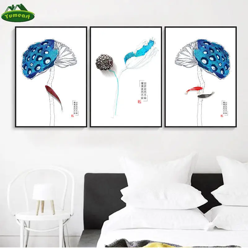 Новый постер в китайском стиле Дзен голубые искусственные картины