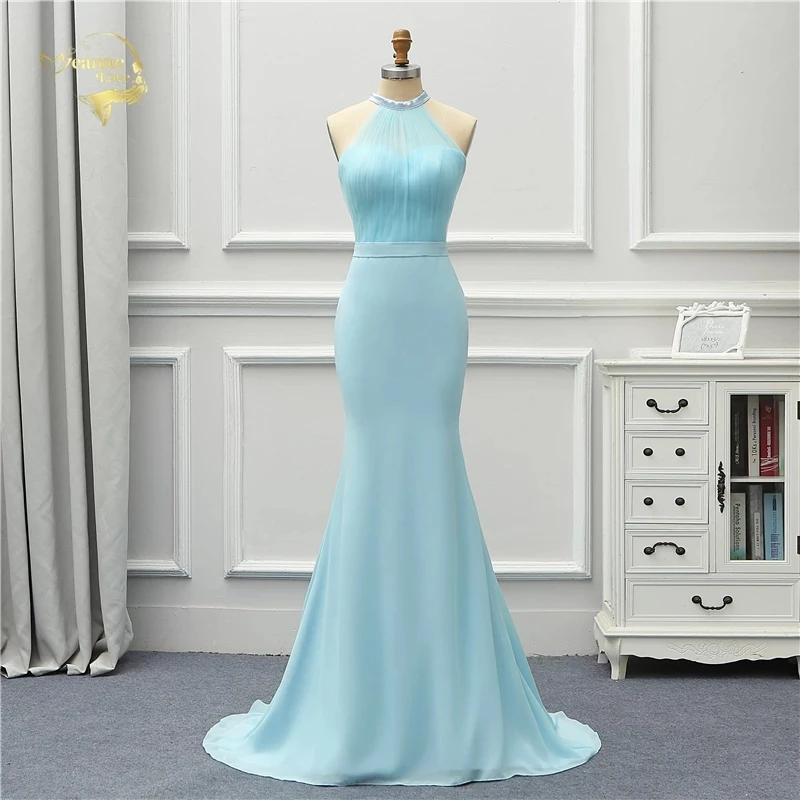 

Jeanne Love Formal Dresses Luxury Long Evening Dress 2021 New Arrival Halter Blue Sky Mermaid Robe De Soiree Vestido De Festa