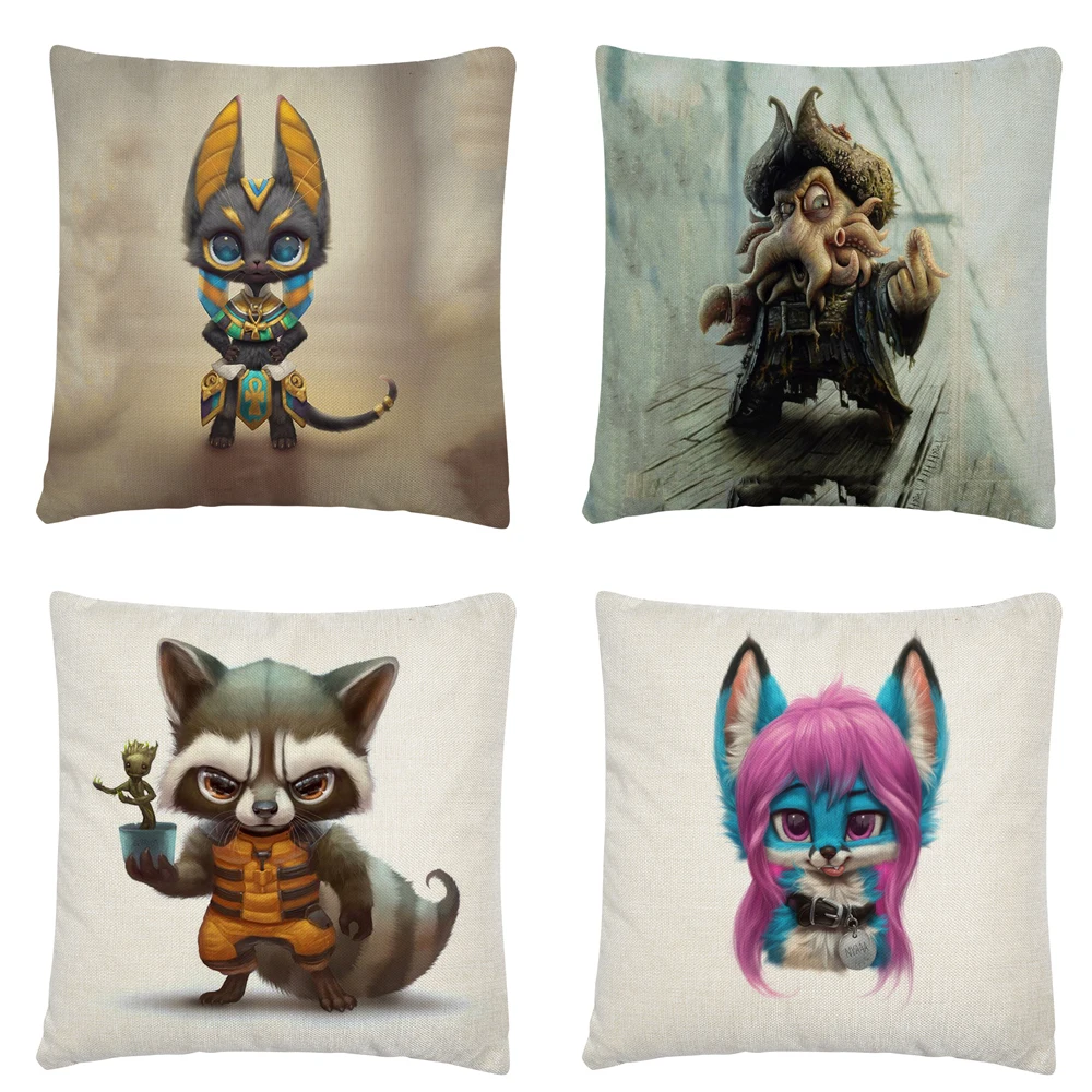 

Fox/Leopard/Raccoon COS Human Pattern Linen Cushion Cover Pillow Case for Home Sofa Car Decor Pillowcase45X45cm