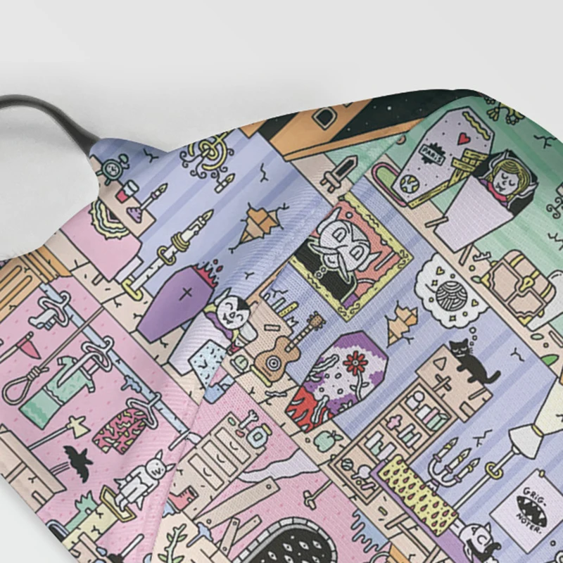 

Cartoon Castle Reusable Face Masks Adult Washable Fabric Mask 2-ply Masks Fashion Face Cover Breathable Mask