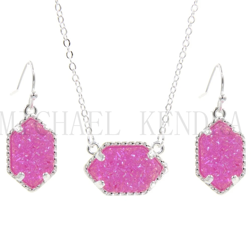 Агат Drusy Ожерелье Серьги Вдохновленный ювелирных изделий набор смолы