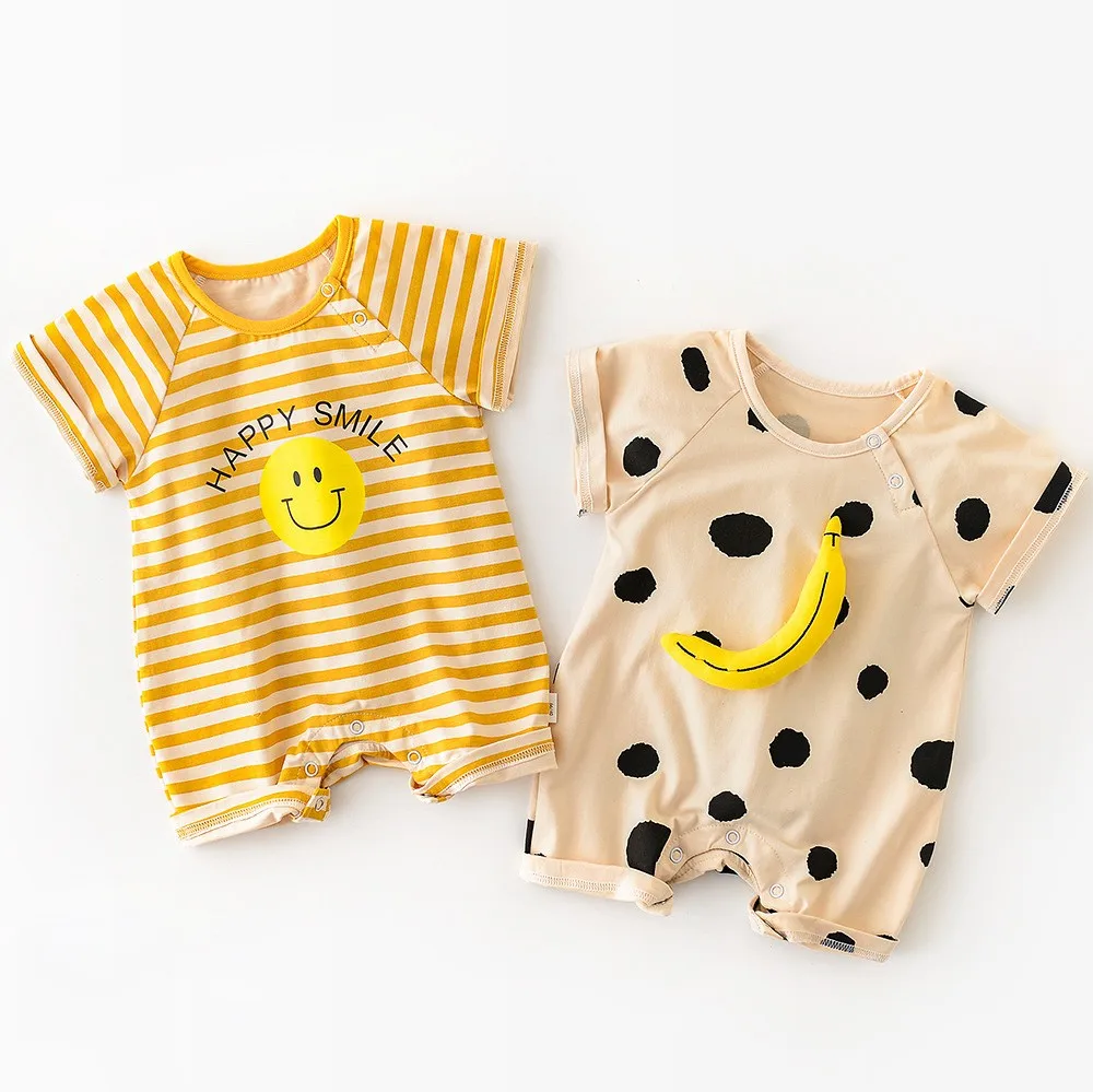 

Brand Children's Wear Summer New Cute Smile Face Short Sleeve Bag Fart Clothes Baby Short Creeping Suit One Piece Clothes