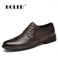 brogue natural leather shoes men handmade soft lace up comfy wedding dress shoes outdoor non slip mesh office business men shoes