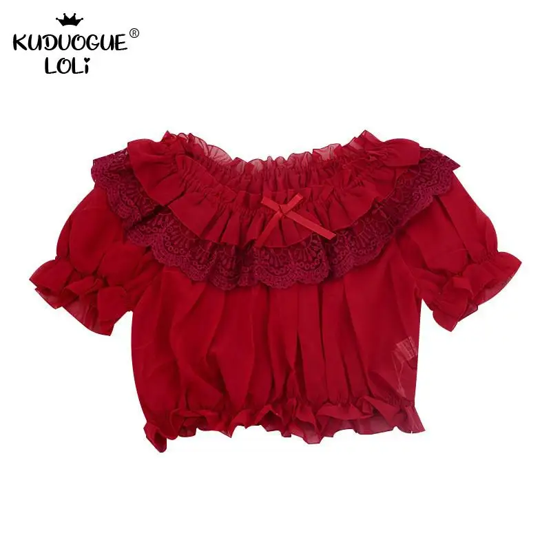 Укороченные топы в стиле &quotЛолита&quot рубашка для девочек милая шифоновая блузка