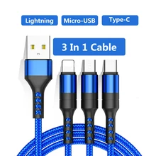 Cable USB 3 en 1 para IPhone, Cable de carga rápida para teléfono Micro USB tipo C, Xiaomi, Huawei, Samsung, Cable cargador para IPad