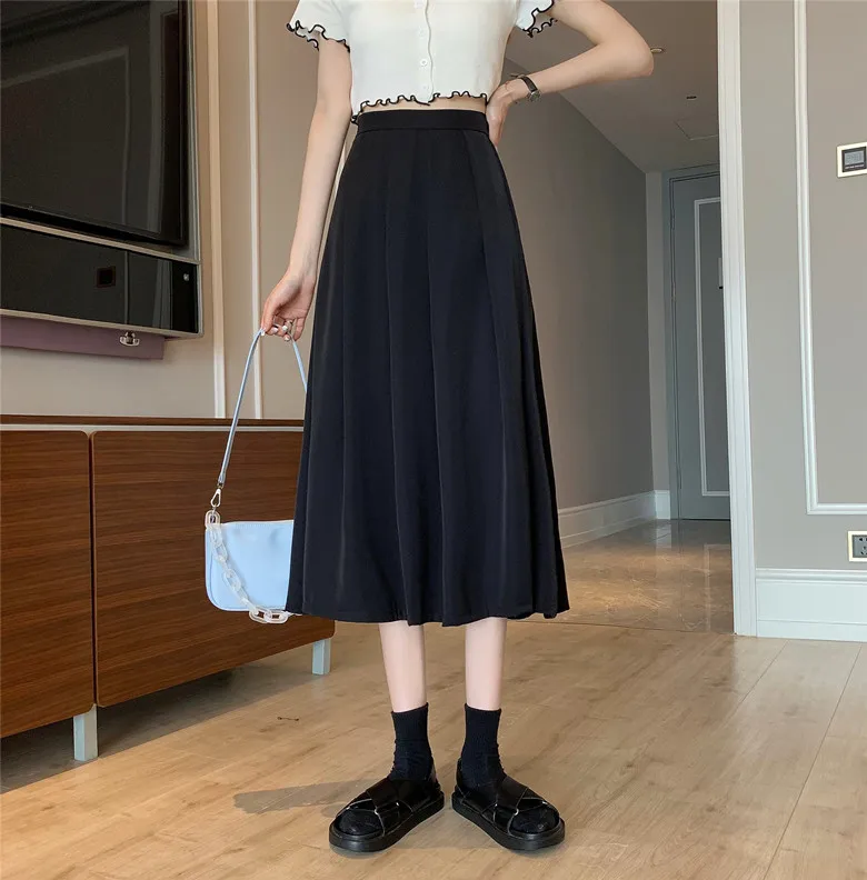 

Medium Long Trousers Pleated Skirt Women's Summer A- line Skirt Design Sense Niche Loose High Waist Drooping Popular Skirt This
