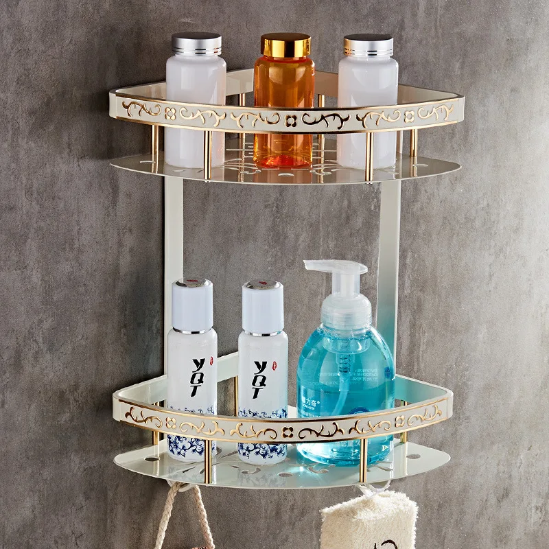 

Bathroom Shelf Organizer Shower Storage Rack White Corner Shelves Wall Mounted Aluminum Shampoo Holder