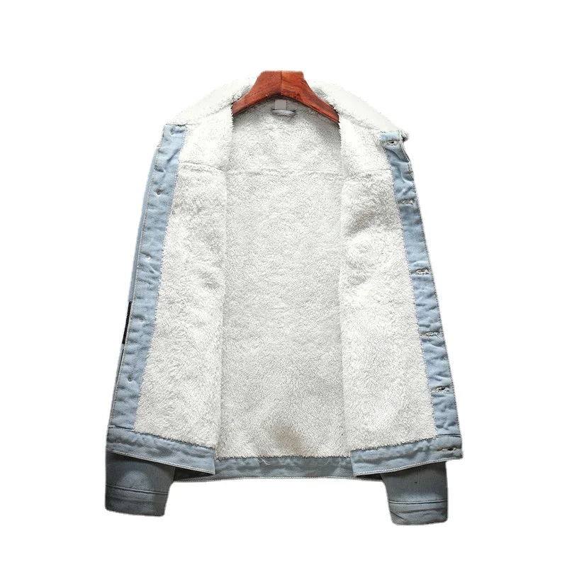 Мужская джинсовая куртка светло-голубая верхняя одежда теплые джинсовые пальто