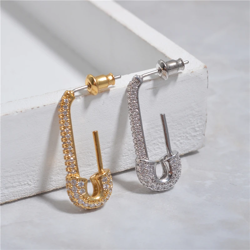 

Peri'sBox Punk Safety Pin Gold Stud Earrings Rhinestone Glitter Geometric Earrings for Women and Men Stylish Earrings Studs 2019
