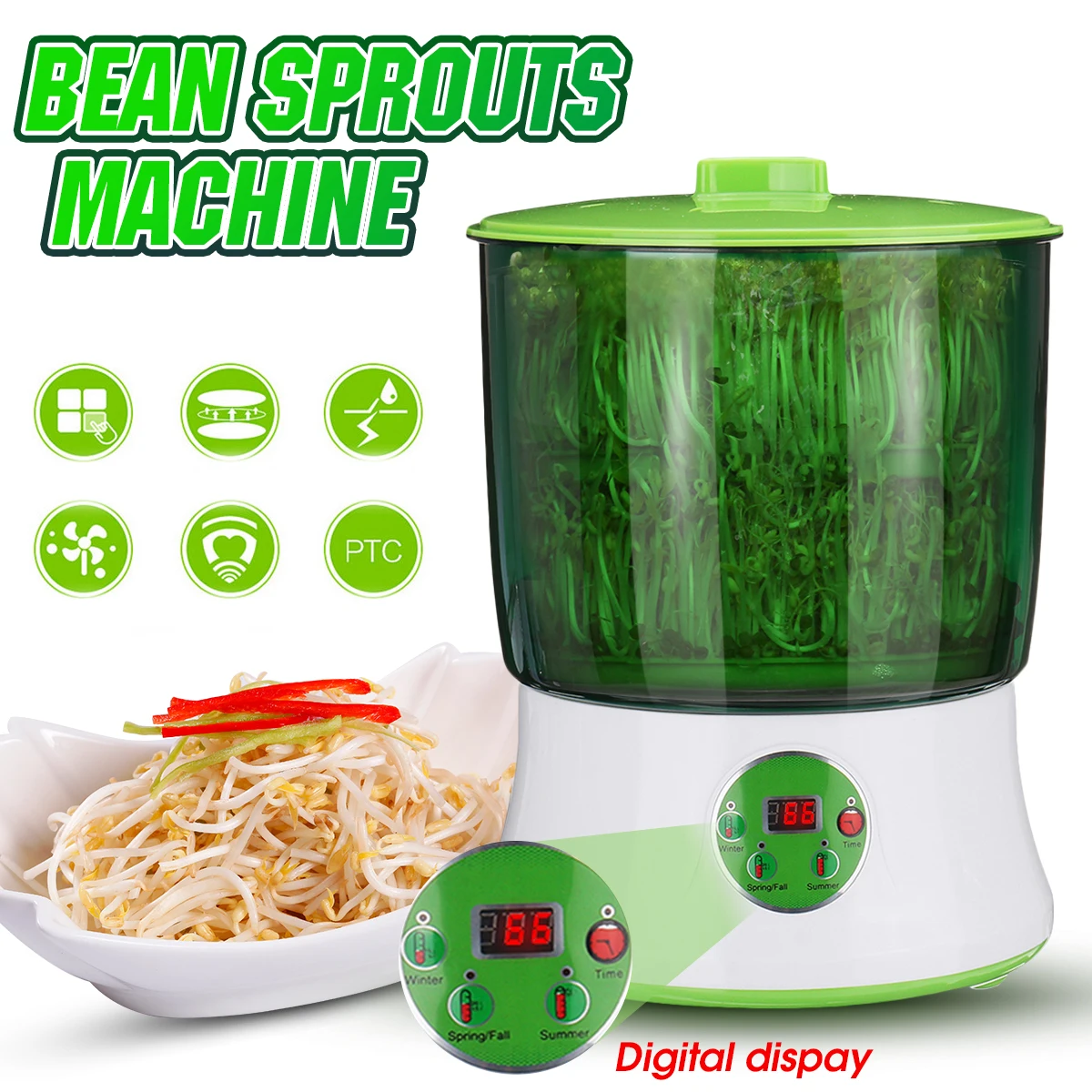 Warmtoo интеллигентая (ый) 1.5L 2 слоя фасоли Sproutss машина Автоматическая DIY Housemade
