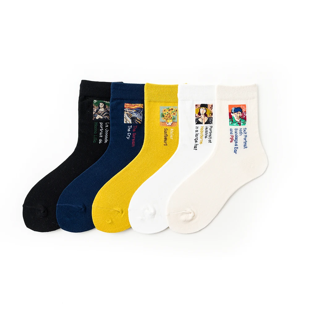

5 Pairs Women Socks Cotton Portrait Female Socks Solid Color Cool Art Colorful Socks 35-40EUR