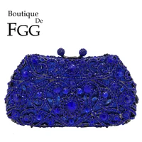 boutique de fgg royal blue women flower evening purses and handbags hollow out wedding floral clutch bags bridal diamond bag
