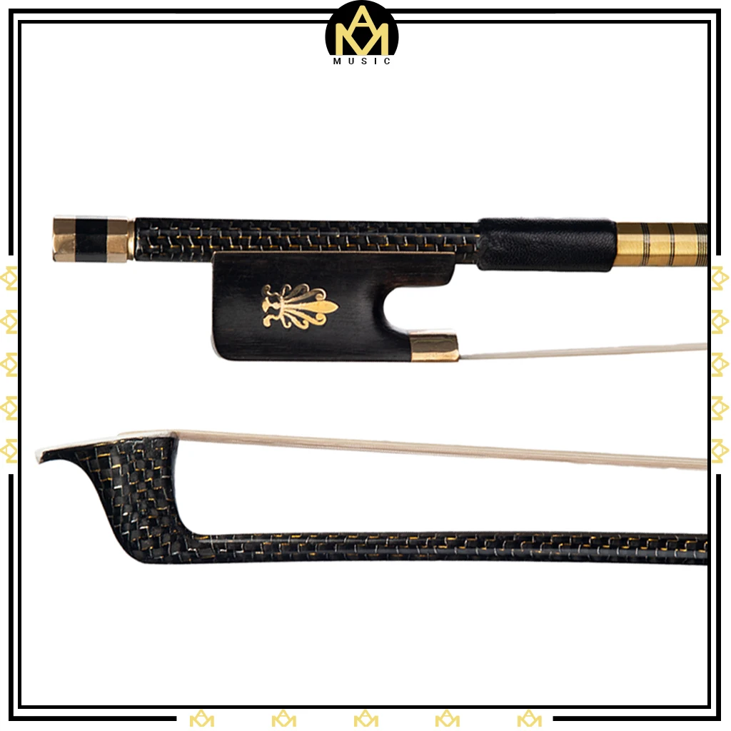 Master 4/4 Cello Bow Carbon Fiber Bow Golden Silk Braided Carbon Fiber Stick Round Stick AAA Grade Horsehair Fast Response
