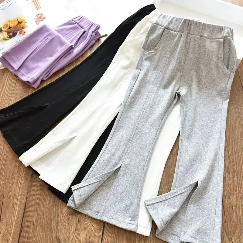 

Детские брюки, расклешенные брюки для девочек, детские однотонные брюки, хлопковая одежда, детские брюки на весну и лето