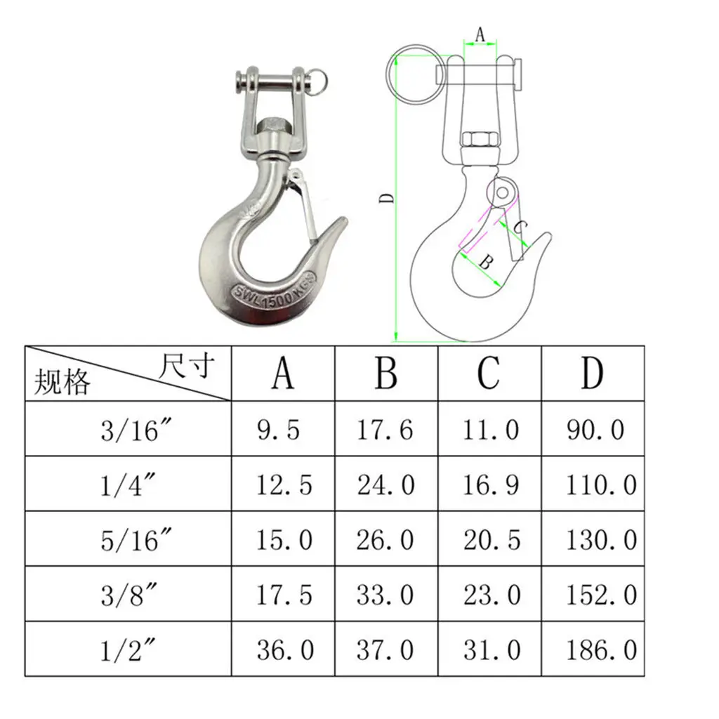 304 Stainless Steel Swivel Eye Clevis Lifting Chain Snap Hook 5/16 Inch |