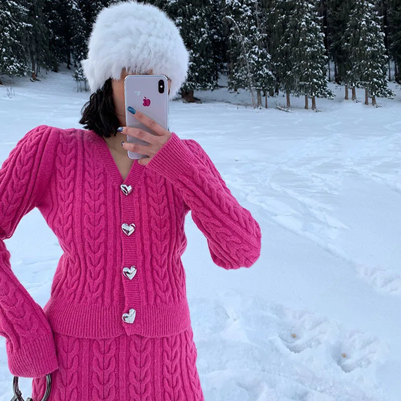 

2021 Korean Woman Knitted suit Spring Autumn Sweaters Cardigan jacket + Hip skirt Women's Sets knitted High Quality Warm Female