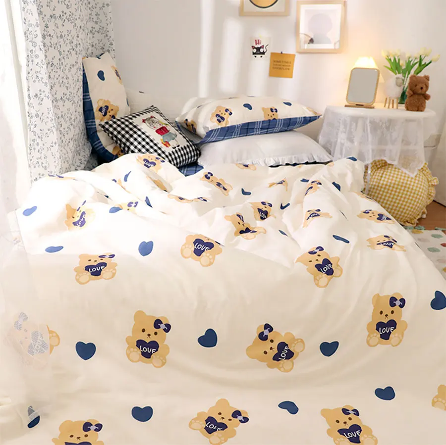 

Lovely cartoon blue bear bedding set kid child teen,fashion cotton twin full queen home textile bed sheet pillowcase duvet cover