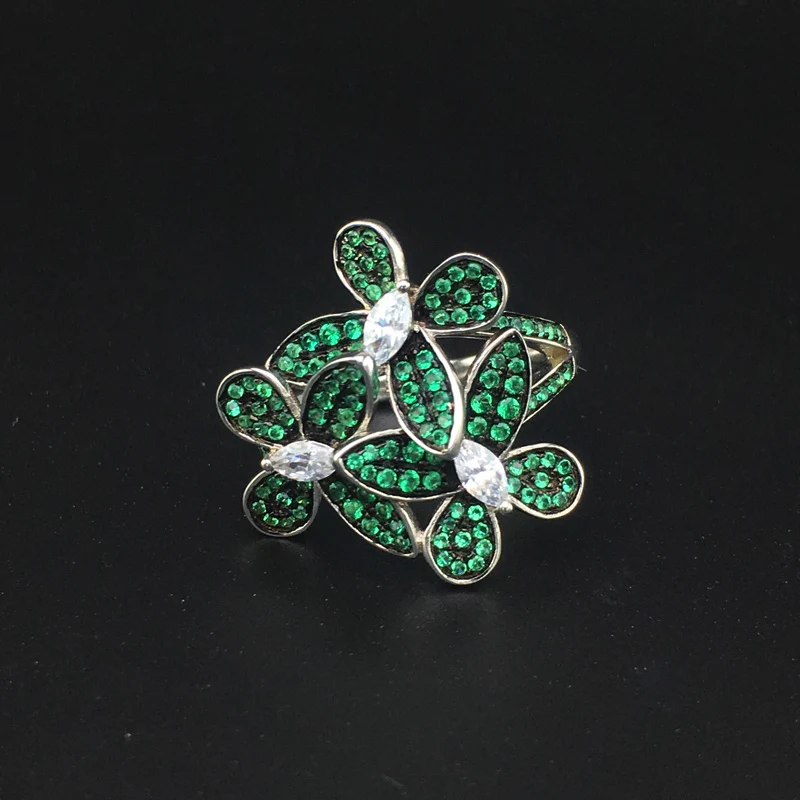 

CSJ New Design Green Stone Gemstone Butterfly Rings Sterling 925 Silver Women Lady Wedding Engagment Party Gift Box