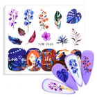 1 лист, цветы, Геометрические линии, Водные Наклейки для ногтей, Весенняя простая тема, цветочные листья, водяные знаки, наклейка, украшение для ногтей