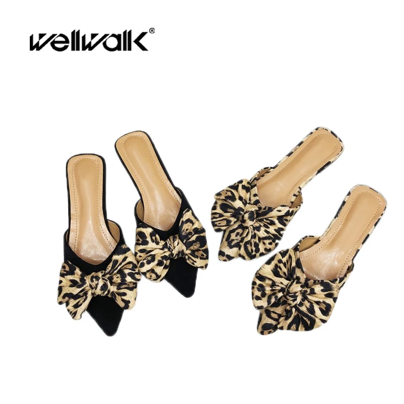 

Autumn Mules Slippers Women Pointed Shoes Slip On Animal Print Slides Leopard Bow Flats Easy Style Summer Causal Footwear 2020
