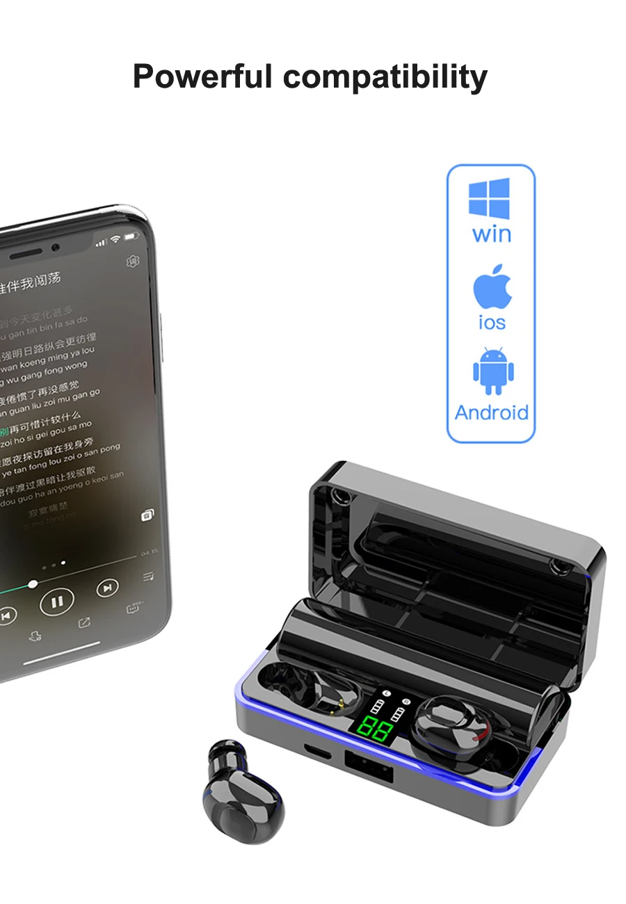 Bluetooth наушники с сенсорным управлением, беспроводные наушники, HiFi 6D бас, стерео гарнитура, громкая связь, бинауральные звонки, наушники с внешним аккумулятором