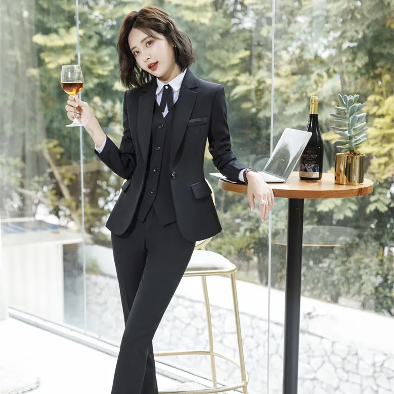 

Костюм брючный женский деловой из 2 предметов, черный блейзер и брюки, Официальный пиджак для офиса и работы, женская модель 4XL, весна-осень