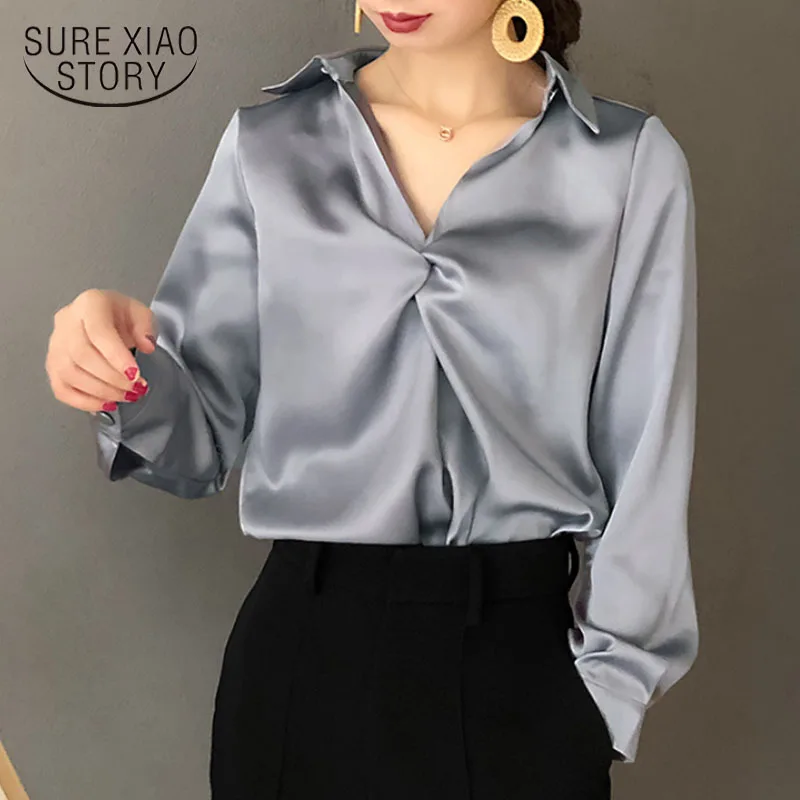 Рубашка женская с V образным вырезом винтажная блузка в Корейском стиле весна 2021