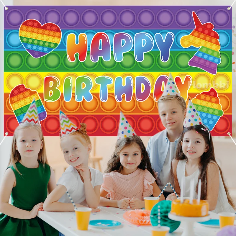

Pop Fidget Toy Party Backdrop Banner Happy Birthday Wall Decoration Parties Supplies Indoor Outdoor Photo Booth Props Background