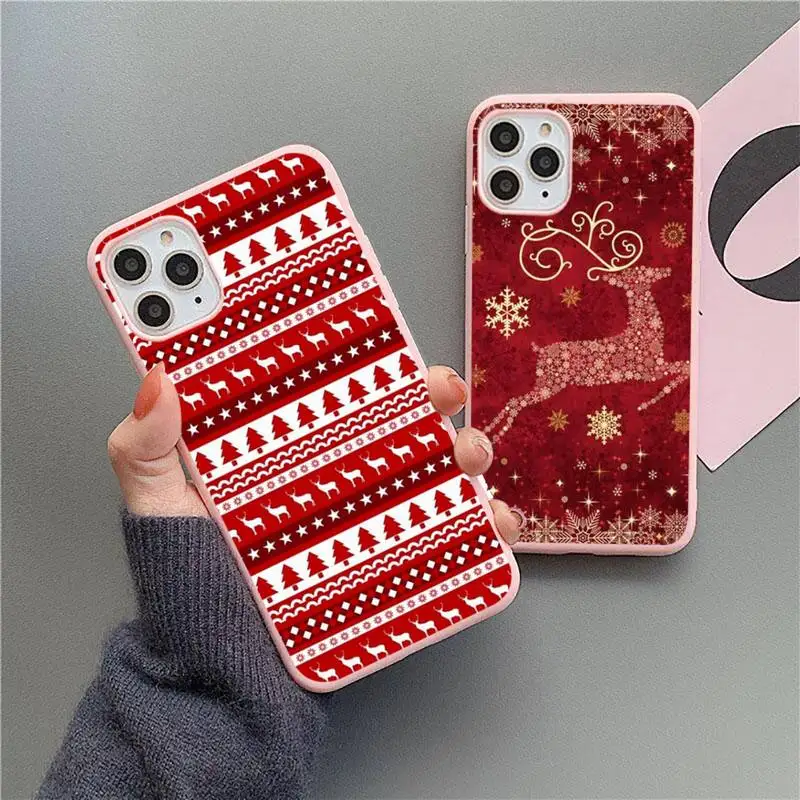 

New Year Christmas deer tree Phone Case Candy Color for iPhone 6 6S 7 8 11 12 XS X SE 2020 XR mini pro Plus MAX mobile bags