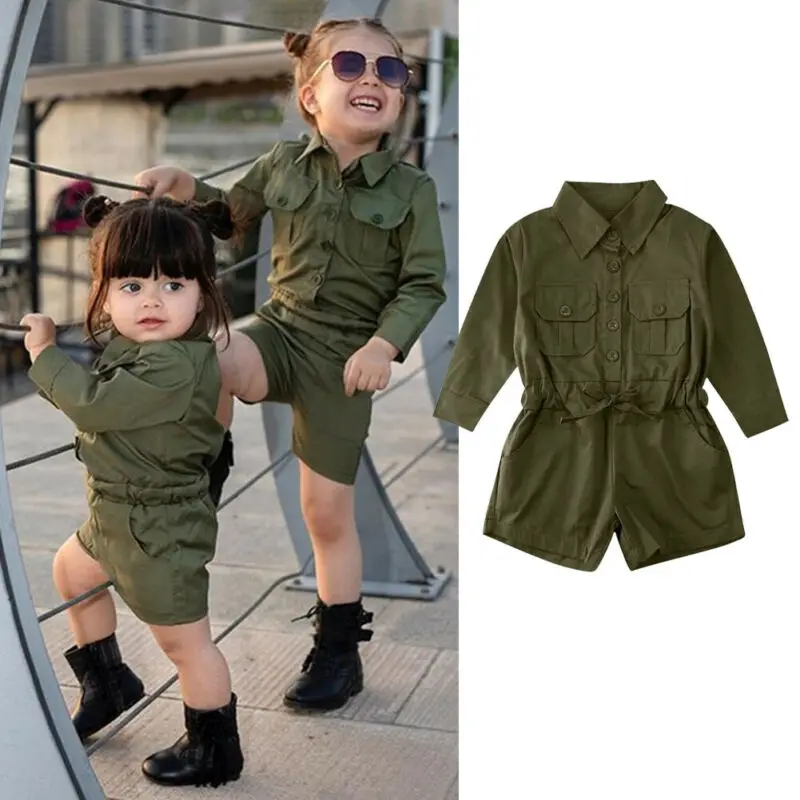 

Fashiohn Toddler Kids Baby Girl Solid Long Sleeve Button Jumpsuit Romper Playsuit Outfit Clothes 1-6T