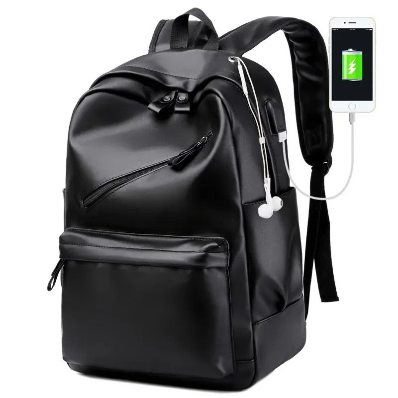 

Men's Backpack Leather Black Bag Leather Waterproof Laptop Bag Student School Pack Travel Leisure Business Purse Bookbag Sports