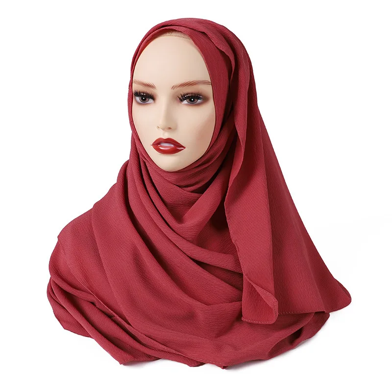 

Popular 2021 New Style Muslim Hijabs Scarves/scarf Women Plain Bubble Chiffon Scarf Hijab Wrap Solid Shawls Headband Underscarf