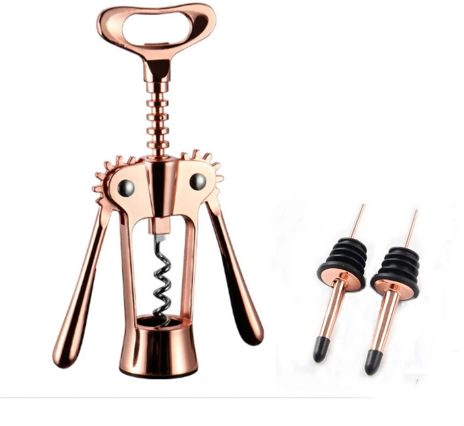 

2 IN 1 Wing Corkscrew Wine Bottle Opener - Manual Wine Cork and Beer Cap Remover Kit - Stainless Steel Opener With Wine Pourer