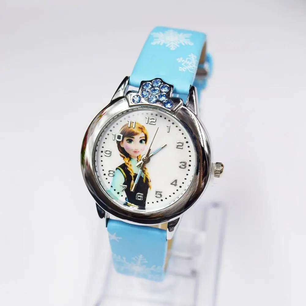 disney cartoon princess frozen pu leather hand watch cute cartoon watch girls toy watches christmas snowflake wristwatch gifts free global shipping