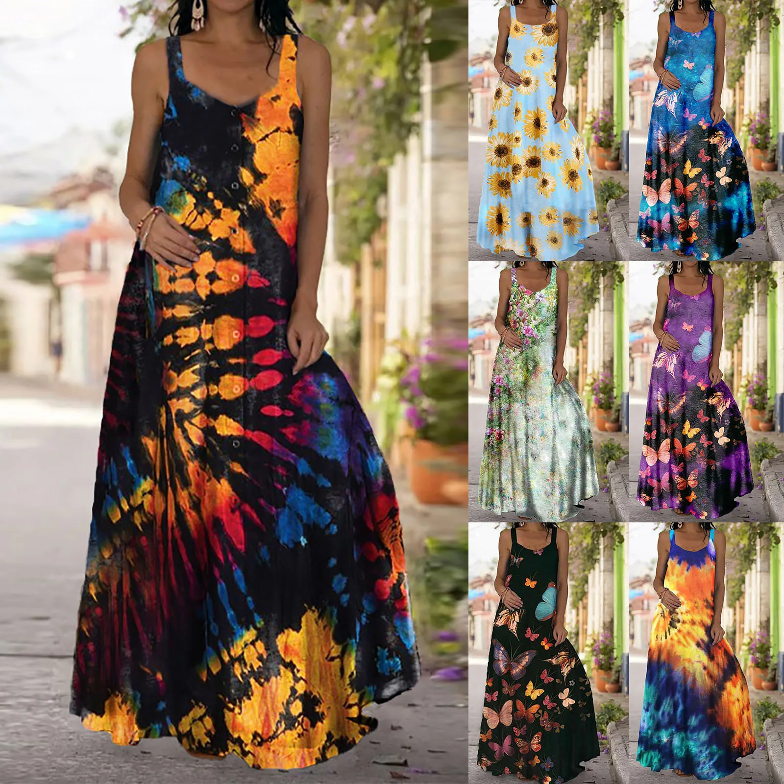 

Dress Women Dresses Summer Fashion Casual O-neck Regular Print Sashes Floor-length Dress Femme Robe Vestidos 2021