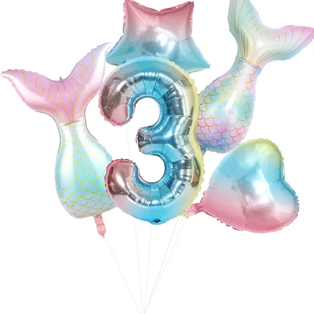 Набор воздушных шаров серия русалка из латекса комплект фиолетовых алюминиевой