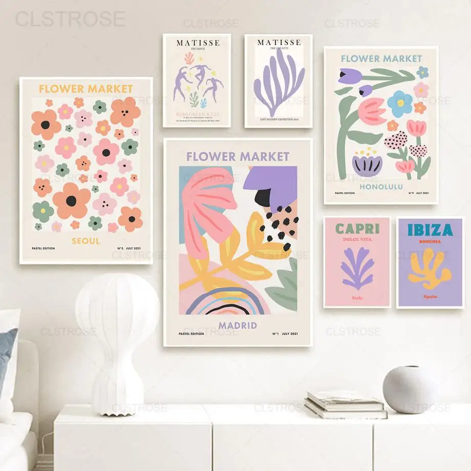 

Matisse Flower Market Colorful Canvas Painting Nordic Abstract Coral Wall Art Posters and Prints Modern Home Decor Living Room