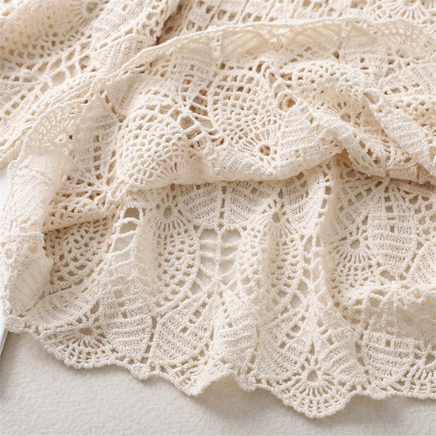 

2021 Boho Clothing Hollow Out Crochet Tops Summer Beach Knitted Crop Top Women Short Sleeve Elegant Blouse French Style Shirts