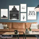 Черный и белый Париж Эйфелева башня холст с цветком лотоса настенная живопись художественная печать плакат Bonjour цитаты картина украшение дома