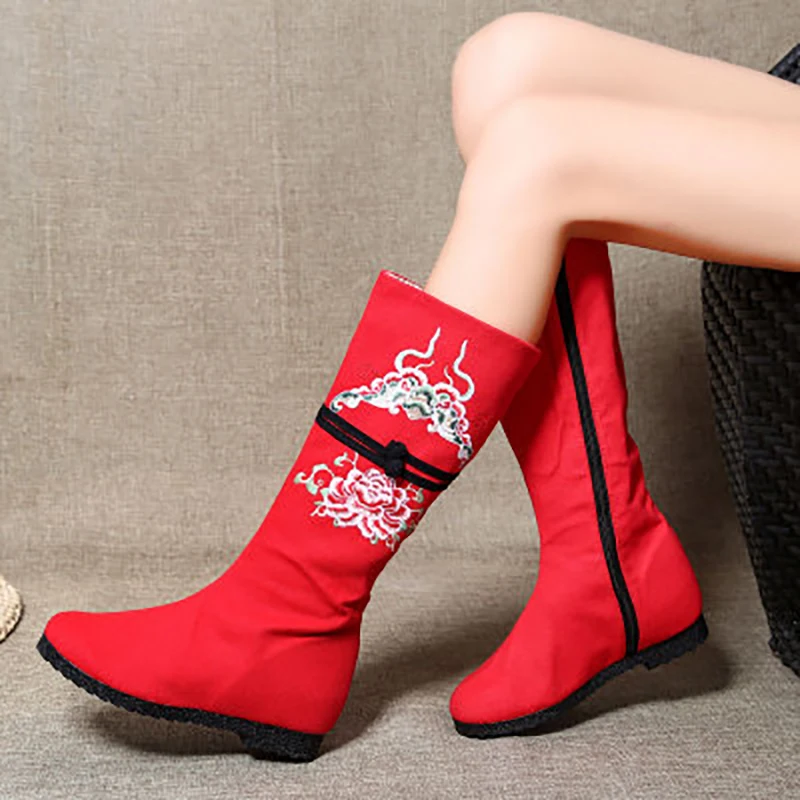 GRITION/женские ботинки зимние детские Ципао в китайском вышивка этническом стиле