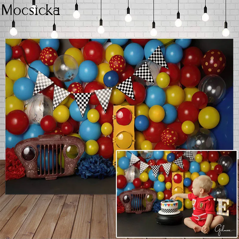 

Mocsicka Balloon Wall Backdrop For Photography Traffic Light Boy Baby 1st Birthday Party Decor Background Photo Studio Photozone