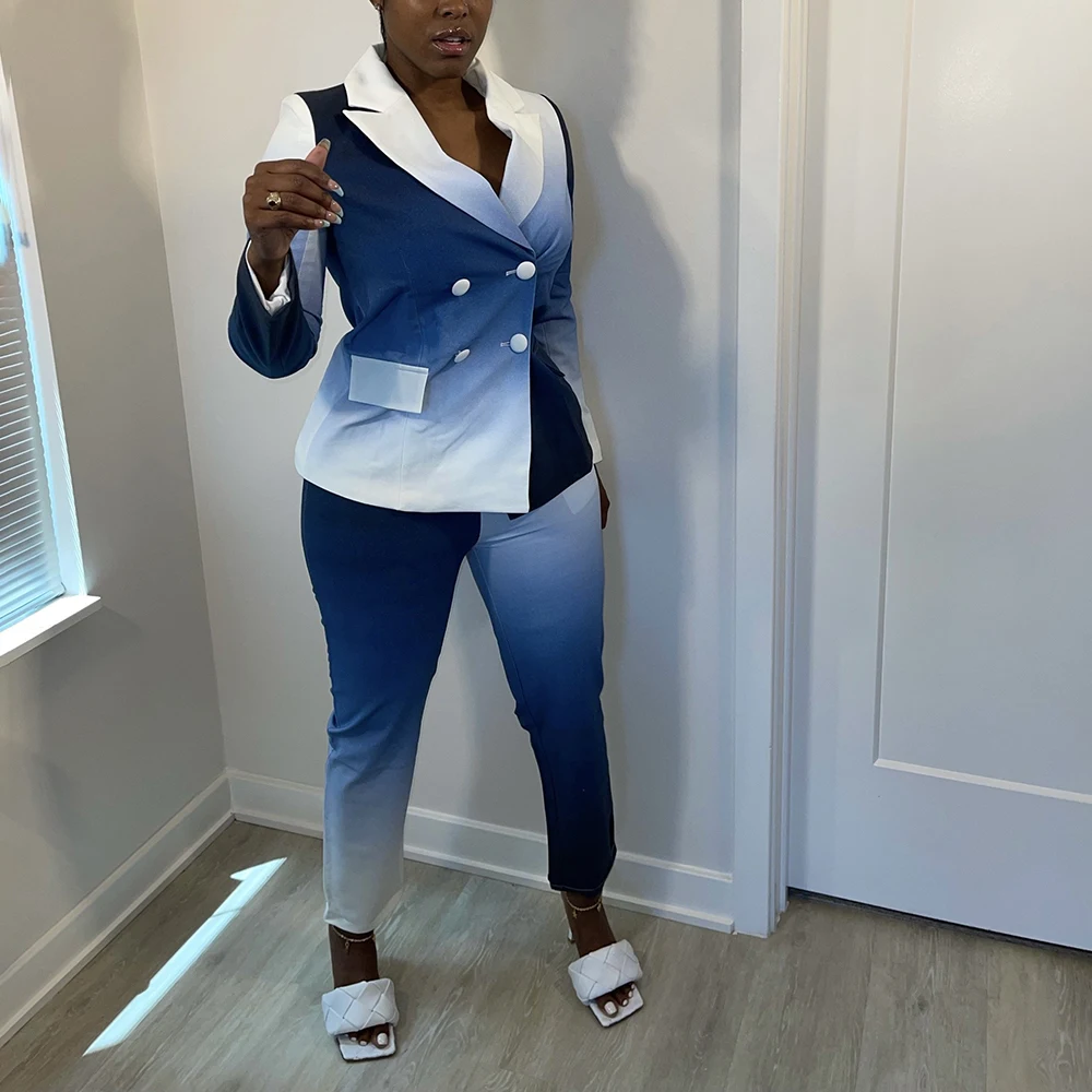 Женский Повседневный костюм с лацканами и брюками длинным рукавом