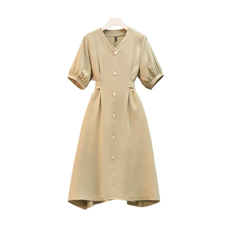 Женское платье с высокой талией и v-образным вырезом короткими рукавами завязкой