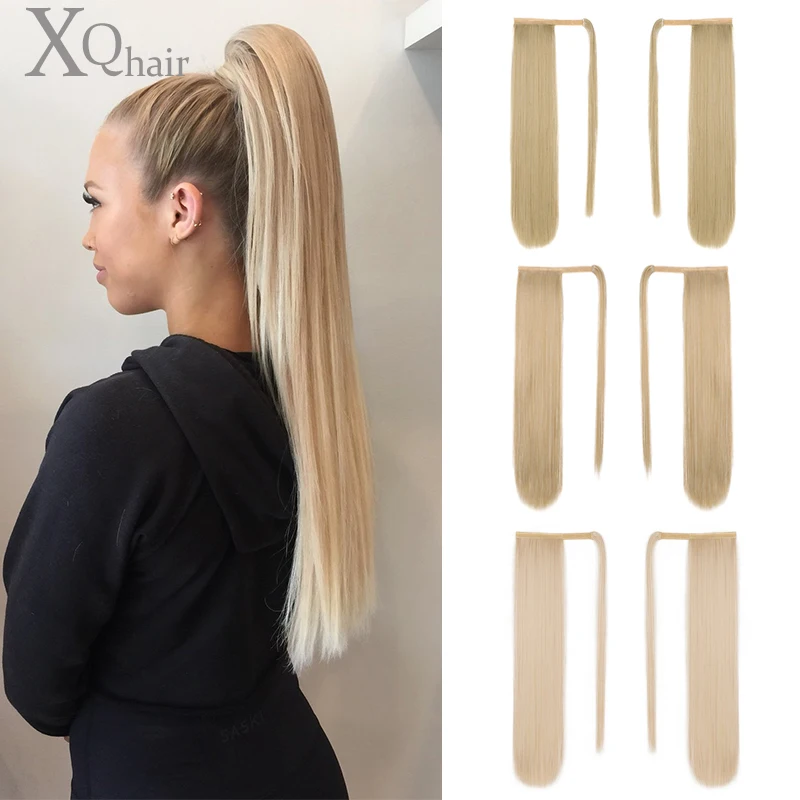 

XQ длинный прямой конский хвост охватывает конский хвост наращивание волос на клипсе натуральный волос головной убор синтетические волосы ...
