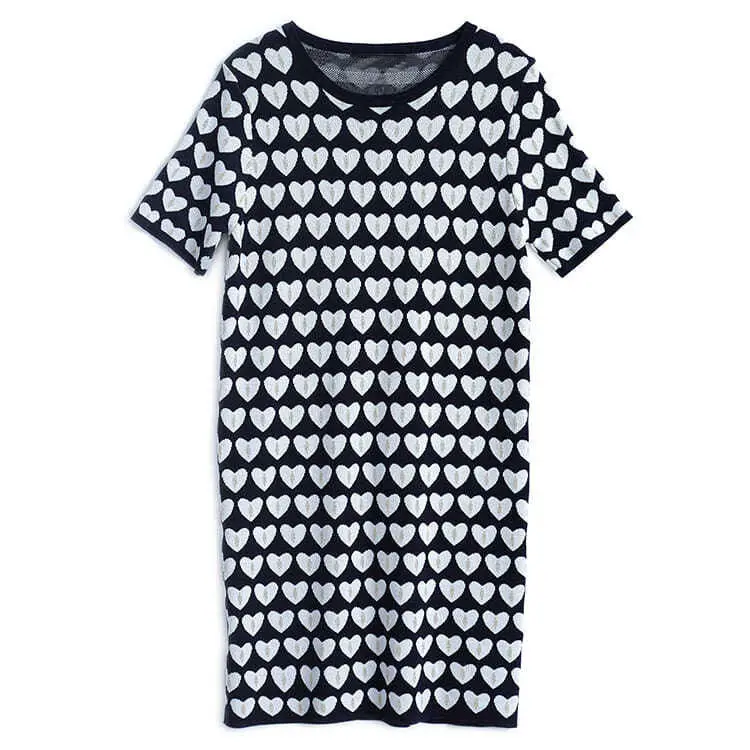 

2021 Spring and Summer New Joker Contrast Love Jacquard Embedded Bright Silk Loose Comfortable Skinny Knitted Dress Women