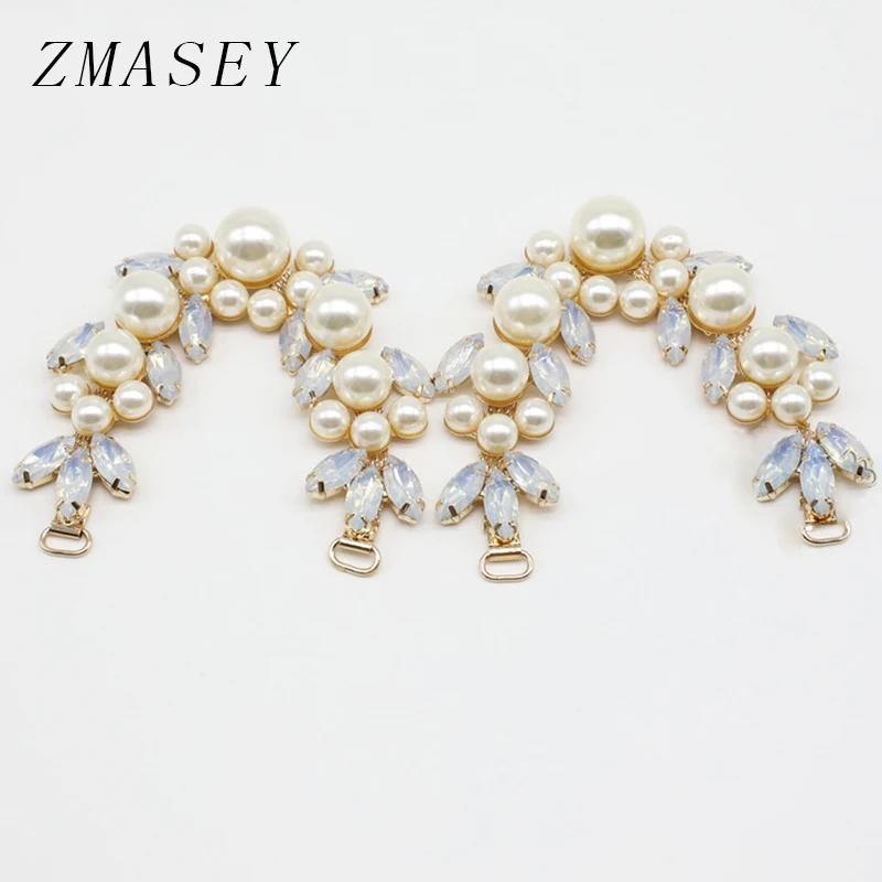 New 158MM 1Pcs Crystal Bikini Connector Pearl Embellished Crafts, DIY Golden Swimwear Shoe Buckle Jewelry Accessories