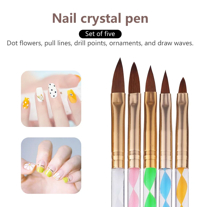 

5pcs Professional Nail Pen Nail Art Acrylic UV Gel Liquid Carving Pen Brushes Dotting Tools Beauty Manicure Tool Size 2/4/6/8/10