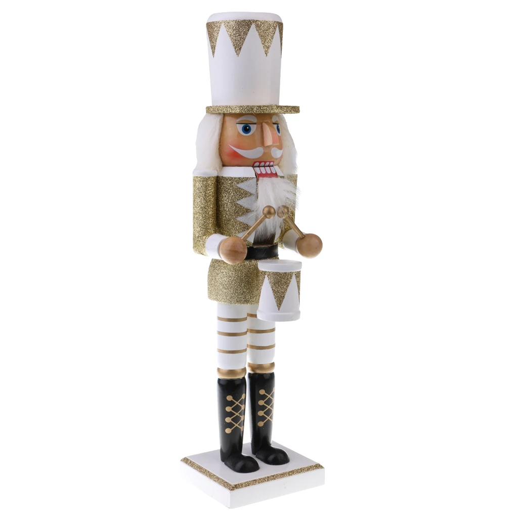 

38cm Wooden Nutcracker Drummer Figures Ornaments for Shelves and Tables, Home Office Decoration