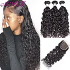 Бразильские волосы волна воды 3 пряди с закрытием кружева Mi Лиза может занять от 10 до 30 дюймов, Remy (Реми), человеческие волосы пучки волос плетение 4x4 кружева закрытие с связка