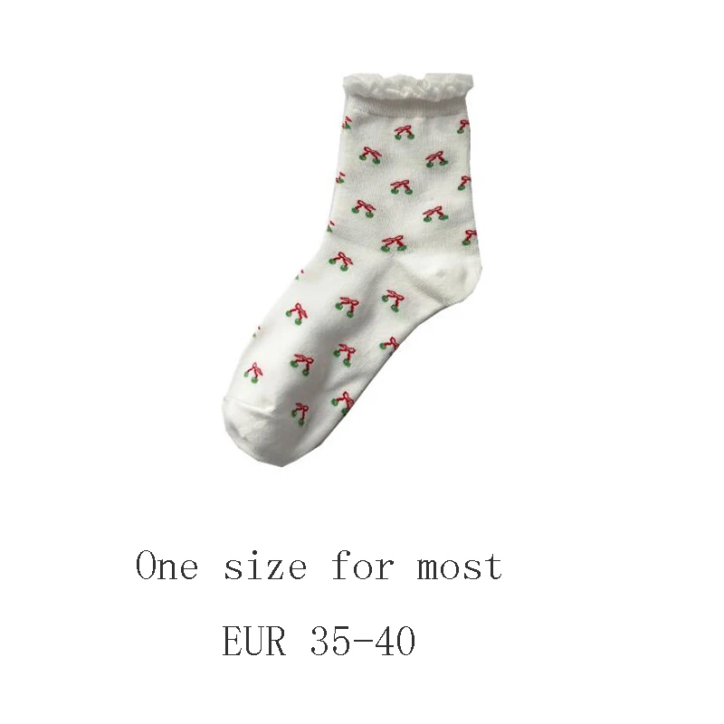 Japanese Cute Women Socks Red Strawberry Korean Style Flowers Crew Socks Kawaii Women Cotton Socks Harajuku Strawberry Cow Socks